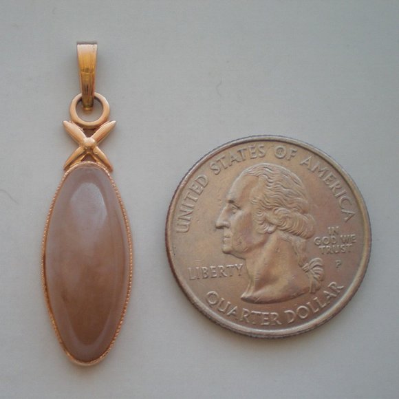 Vintage Russian Soviet USSR Solid 14K 583 Rose Pink Gold Pink Chalcedony Pendant - Picture 2 of 6